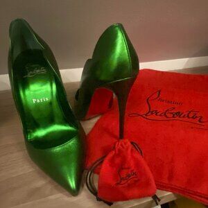 Christian Louboutin Hot Chick 100 Leather Pump size 7 Metallic Green
